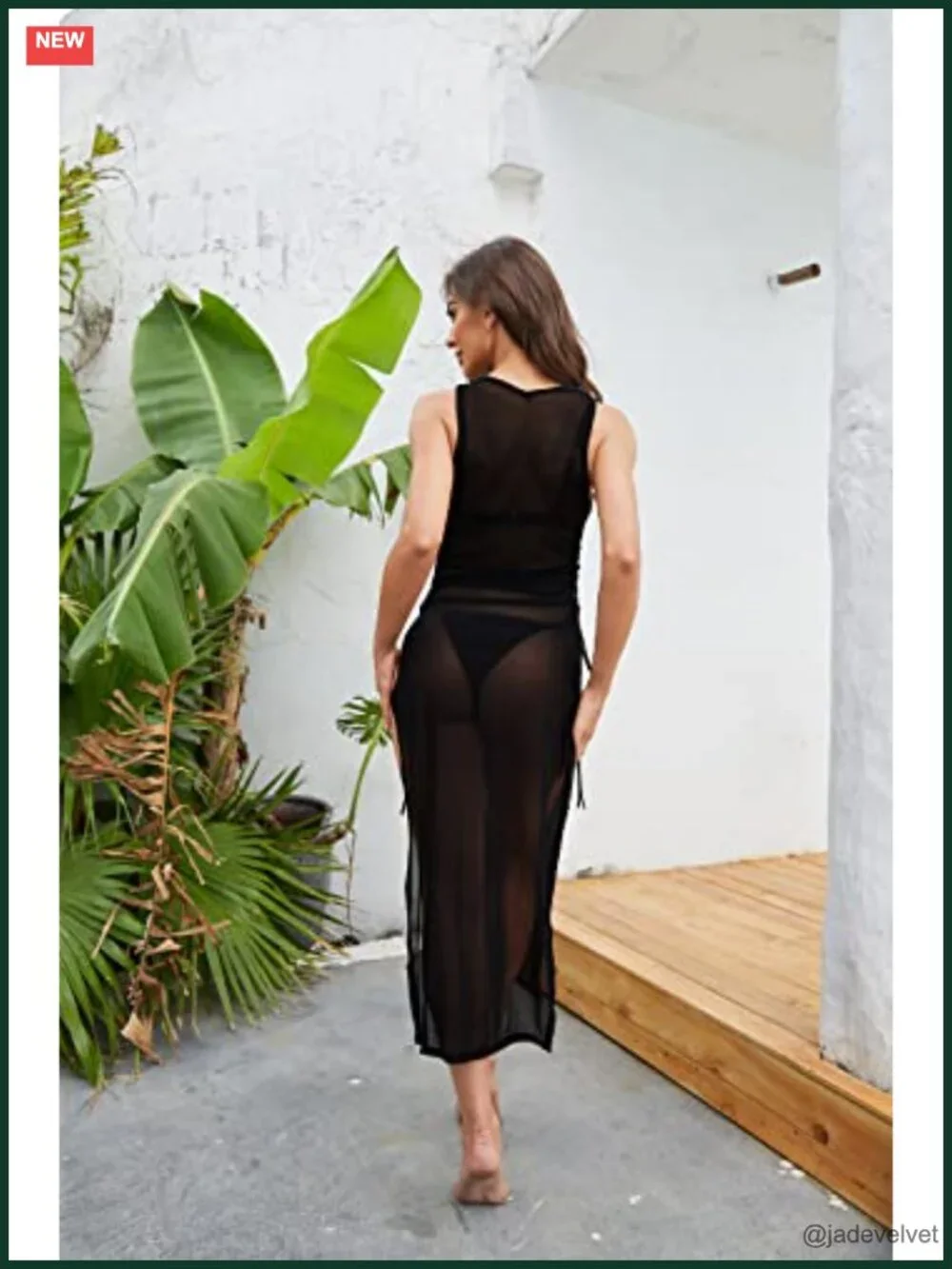 Sheer Mesh Long Sleeve Swimwear Bikini Cover Up Dress